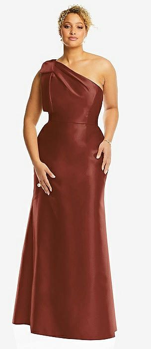 Rust Color Formal/Wedding/ Prom Dress size 10 One shoulder sleeve