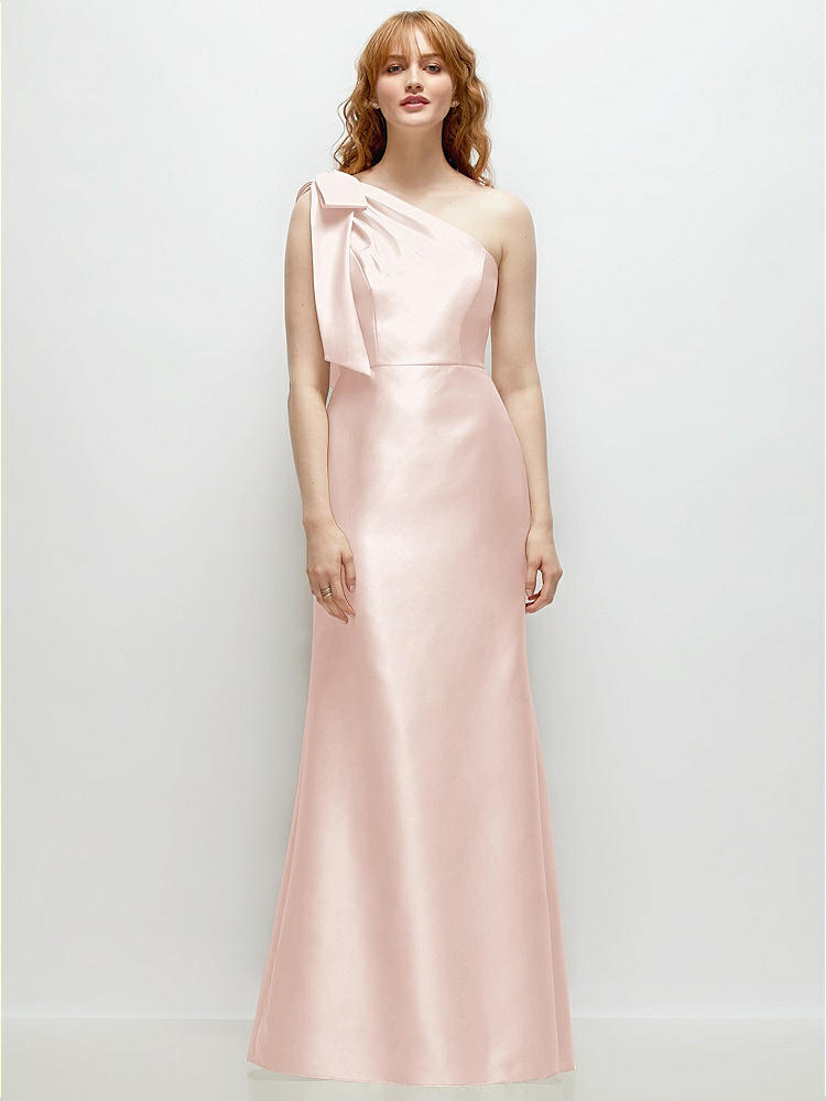 One-Shoulder Crepe Trumpet Gown with front slitTH087.Blush