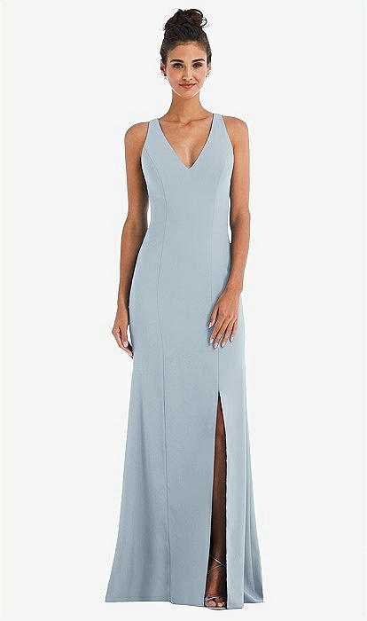 Faux Wrap Criss Cross Back Maxi Bridesmaid Dress With Adjustable