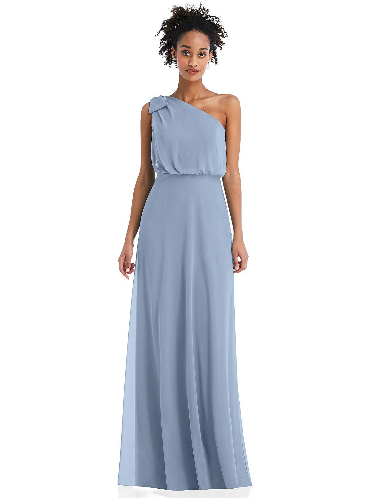 One-shoulder Bow Blouson Bodice Maxi Bridesmaid Dress In Cloudy | The ...