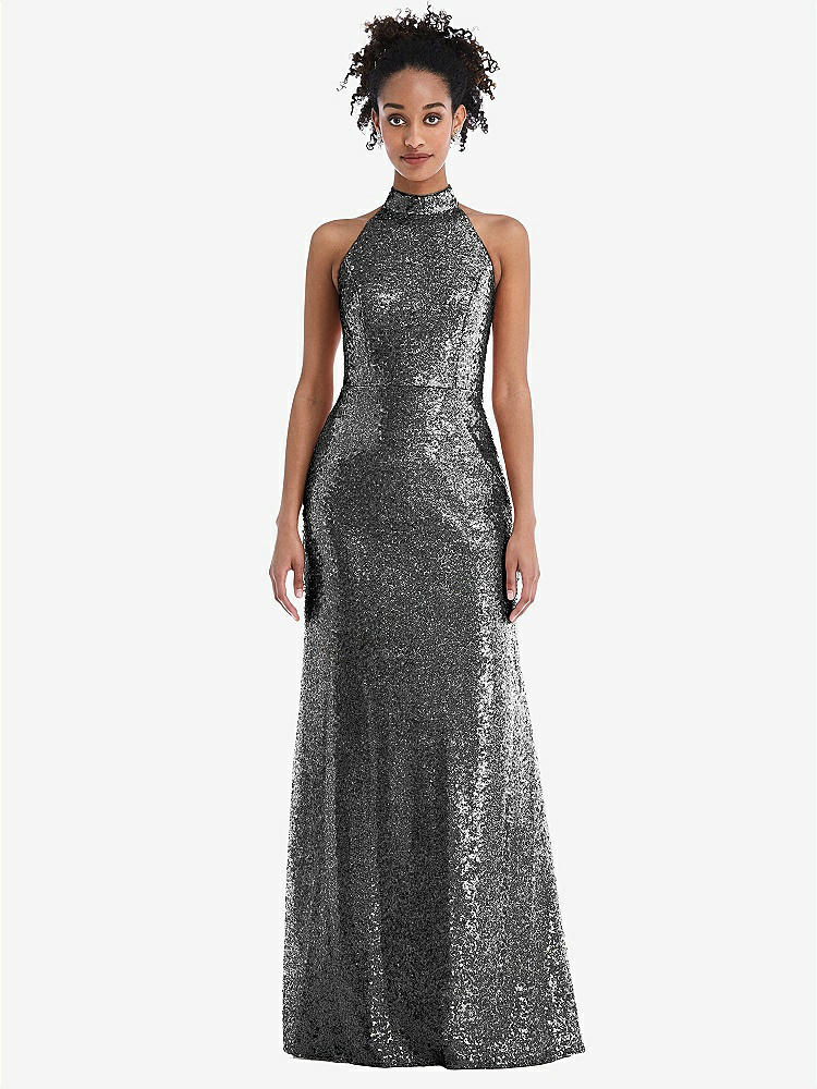 Open-Neck Criss Cross Back Sequin Maxi Dress