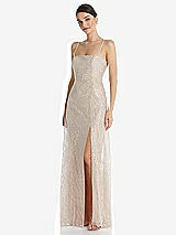 Front View Thumbnail - Cameo Metallic Lace Trumpet Dress with Adjustable Spaghetti Straps