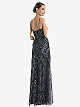 Rear View Thumbnail - Midnight Navy Metallic Lace Trumpet Dress with Adjustable Spaghetti Straps