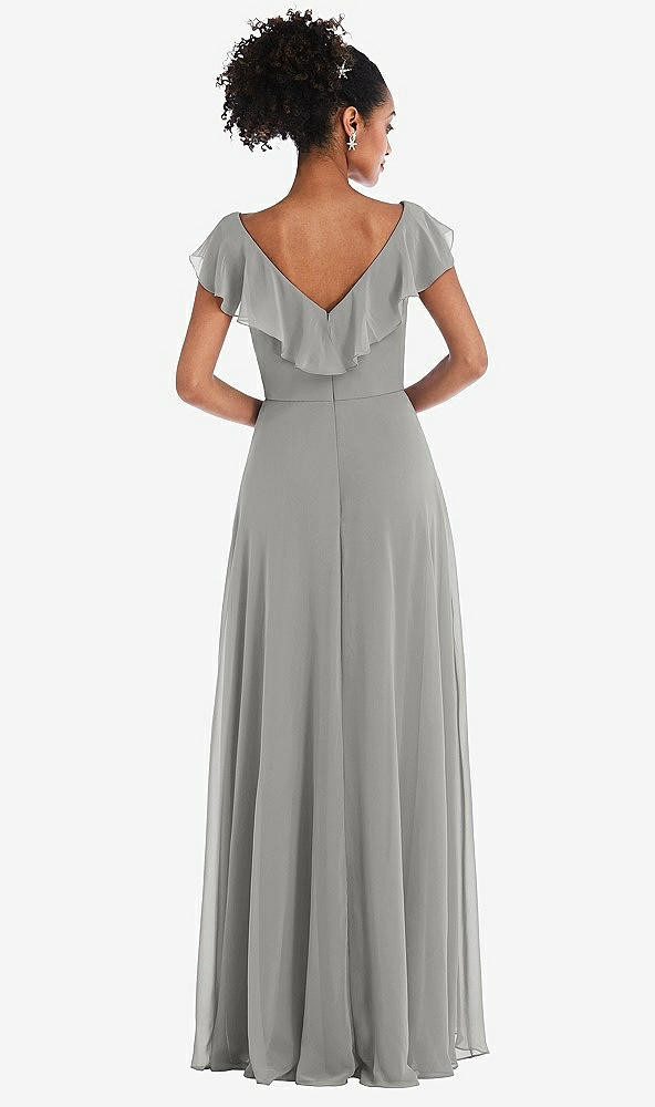 Back View - Chelsea Gray Ruffle-Trimmed V-Back Chiffon Maxi Dress