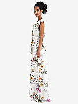 Side View Thumbnail - Butterfly Botanica Ivory Ruffle-Trimmed V-Back Chiffon Maxi Dress
