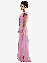 Side View Thumbnail - Powder Pink Ruffle-Trimmed V-Back Chiffon Maxi Dress