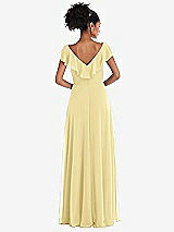 Rear View Thumbnail - Pale Yellow Ruffle-Trimmed V-Back Chiffon Maxi Dress