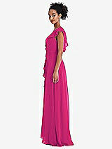 Side View Thumbnail - Think Pink Ruffle-Trimmed V-Back Chiffon Maxi Dress