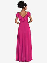 Rear View Thumbnail - Think Pink Ruffle-Trimmed V-Back Chiffon Maxi Dress