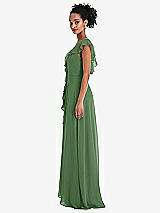 Side View Thumbnail - Vineyard Green Ruffle-Trimmed V-Back Chiffon Maxi Dress