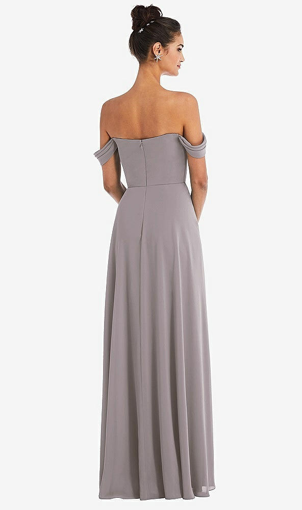 Back View - Cashmere Gray Off-the-Shoulder Draped Neckline Maxi Dress