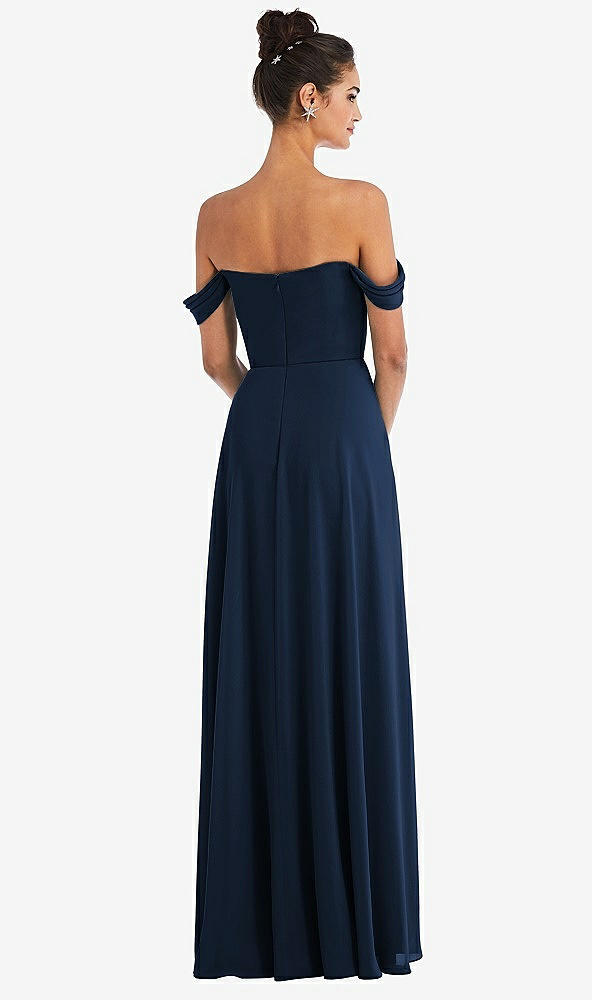 Back View - Midnight Navy Off-the-Shoulder Draped Neckline Maxi Dress