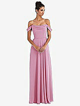 Front View Thumbnail - Powder Pink Off-the-Shoulder Draped Neckline Maxi Dress