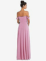 Rear View Thumbnail - Powder Pink Off-the-Shoulder Draped Neckline Maxi Dress