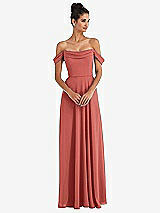 Front View Thumbnail - Coral Pink Off-the-Shoulder Draped Neckline Maxi Dress