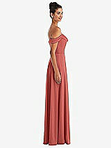 Side View Thumbnail - Coral Pink Off-the-Shoulder Draped Neckline Maxi Dress