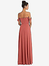 Rear View Thumbnail - Coral Pink Off-the-Shoulder Draped Neckline Maxi Dress
