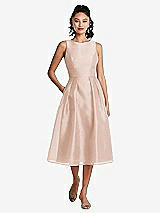 Front View Thumbnail - Cameo Bateau Neck Open-Back Pleated Skirt Midi Dress