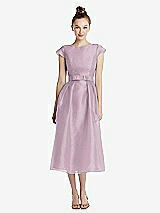 Front View Thumbnail - Suede Rose Cap Sleeve Pleated Skirt Midi Dress with Bowed Waist