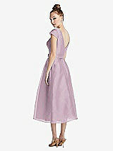 Rear View Thumbnail - Suede Rose Cap Sleeve Pleated Skirt Midi Dress with Bowed Waist