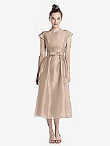 Front View Thumbnail - Topaz Cap Sleeve Pleated Skirt Midi Dress with Bowed Waist