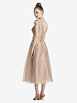 Rear View Thumbnail - Topaz Cap Sleeve Pleated Skirt Midi Dress with Bowed Waist