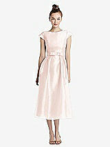 Front View Thumbnail - Blush Cap Sleeve Pleated Skirt Midi Dress with Bowed Waist