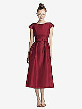 Front View Thumbnail - Claret Cap Sleeve Pleated Skirt Midi Dress with Bowed Waist