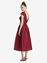 Rear View Thumbnail - Claret Cap Sleeve Pleated Skirt Midi Dress with Bowed Waist