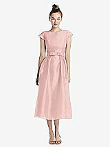 Front View Thumbnail - Rose - PANTONE Rose Quartz Cap Sleeve Pleated Skirt Midi Dress with Bowed Waist