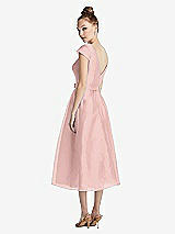 Rear View Thumbnail - Rose - PANTONE Rose Quartz Cap Sleeve Pleated Skirt Midi Dress with Bowed Waist