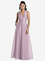 Front View Thumbnail - Suede Rose Plunging Neckline Pleated Skirt Maxi Dress with Pockets