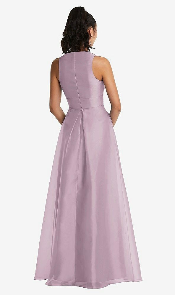 Back View - Suede Rose Plunging Neckline Pleated Skirt Maxi Dress with Pockets