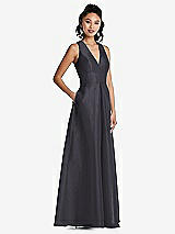 Side View Thumbnail - Onyx Plunging Neckline Pleated Skirt Maxi Dress with Pockets