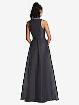 Rear View Thumbnail - Onyx Plunging Neckline Pleated Skirt Maxi Dress with Pockets
