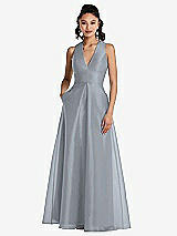 Front View Thumbnail - Platinum Plunging Neckline Pleated Skirt Maxi Dress with Pockets