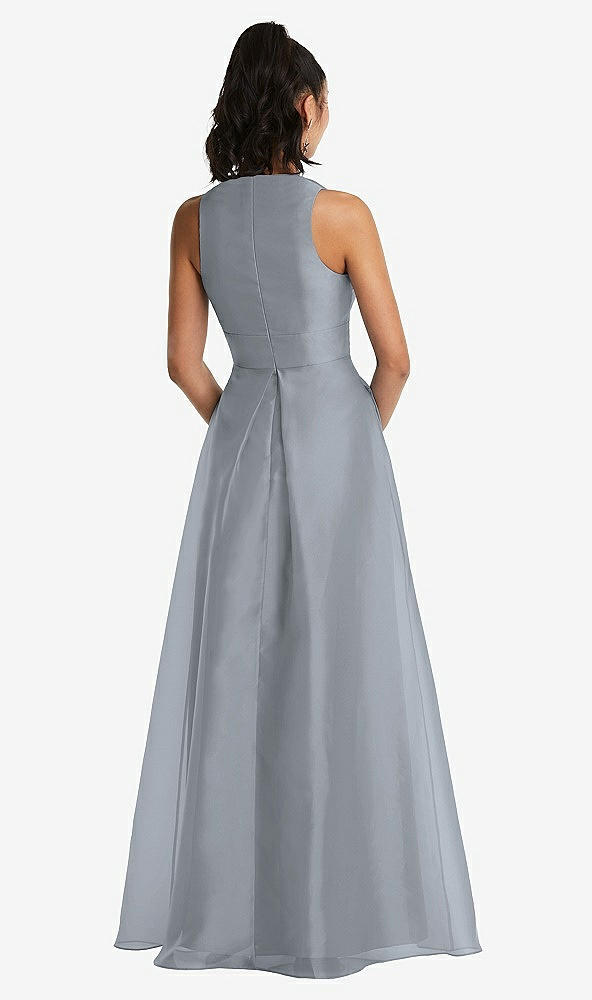Back View - Platinum Plunging Neckline Pleated Skirt Maxi Dress with Pockets