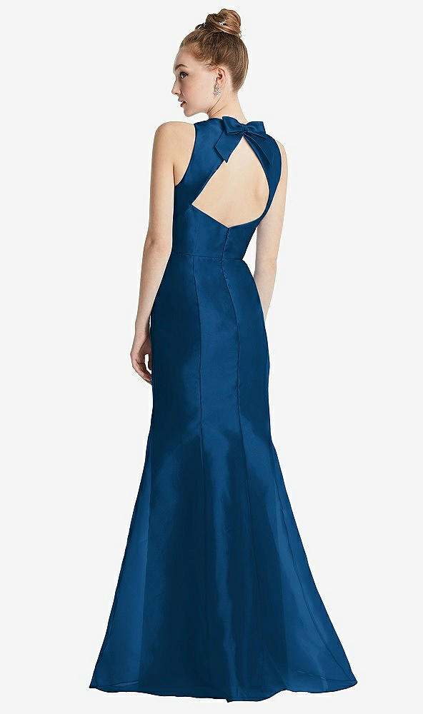 Front View - Comet Bateau Neck Open-Back Maxi Dress with Bow Detail