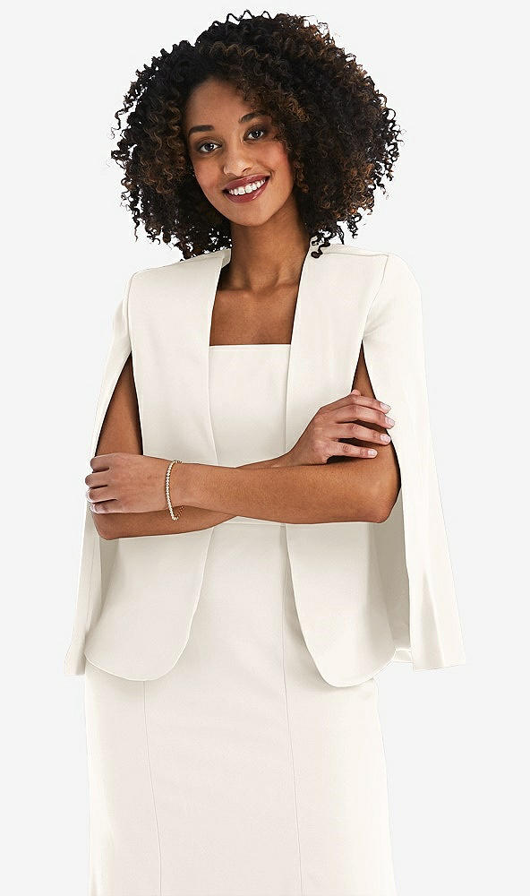 Front View - Ivory Open-Front Split Sleeve Cape Jacket