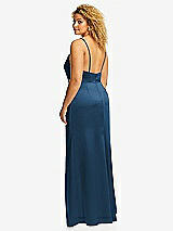 Rear View Thumbnail - Dusk Blue Cowl-Neck Draped Wrap Maxi Dress with Front Slit