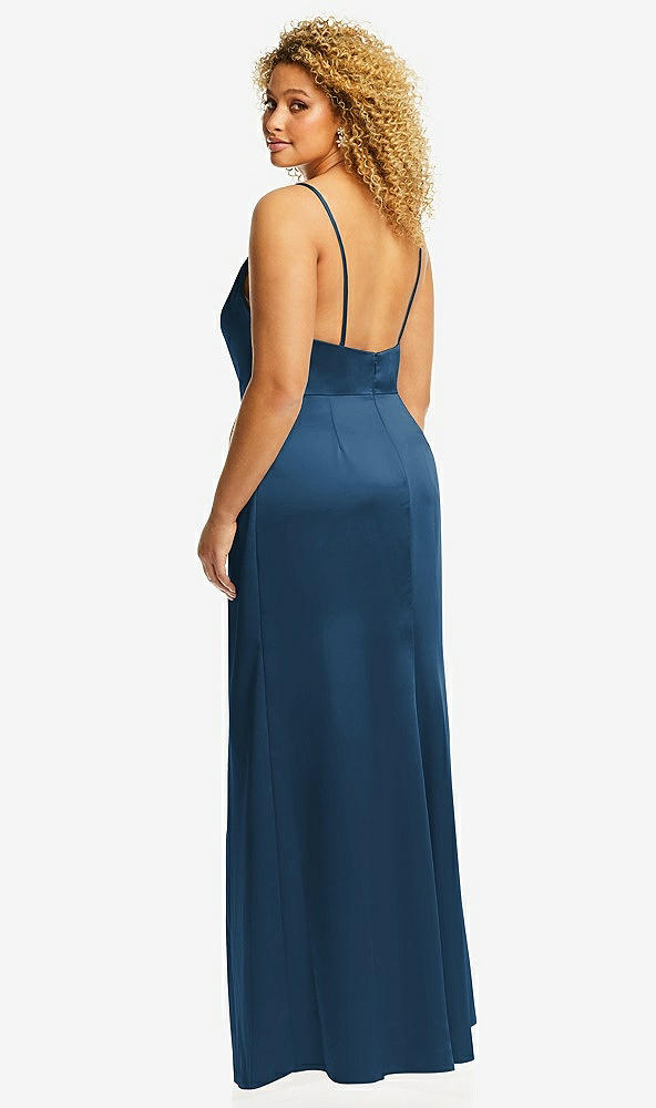 Back View - Dusk Blue Cowl-Neck Draped Wrap Maxi Dress with Front Slit