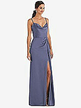 Alt View 1 Thumbnail - French Blue Cowl-Neck Draped Wrap Maxi Dress with Front Slit