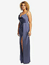 Side View Thumbnail - French Blue Cowl-Neck Draped Wrap Maxi Dress with Front Slit