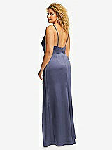 Rear View Thumbnail - French Blue Cowl-Neck Draped Wrap Maxi Dress with Front Slit
