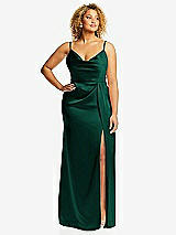 Front View Thumbnail - Hunter Green Cowl-Neck Draped Wrap Maxi Dress with Front Slit
