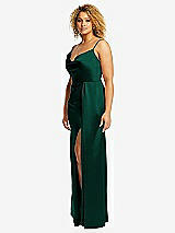 Side View Thumbnail - Hunter Green Cowl-Neck Draped Wrap Maxi Dress with Front Slit
