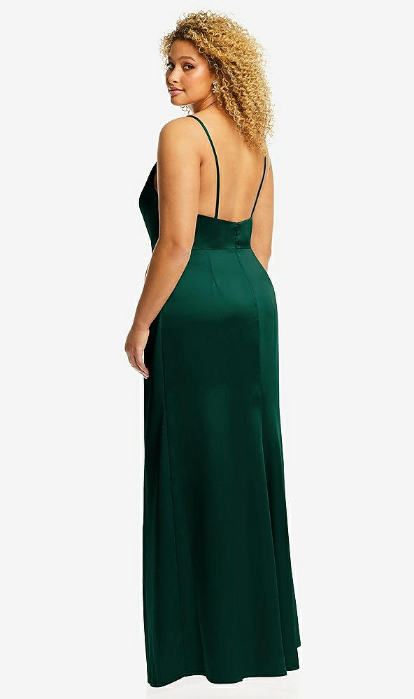 Back View - Hunter Green Cowl-Neck Draped Wrap Maxi Dress with Front Slit