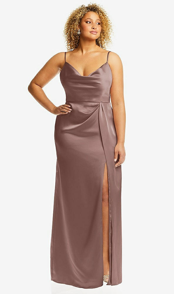 Front View - Sienna Cowl-Neck Draped Wrap Maxi Dress with Front Slit