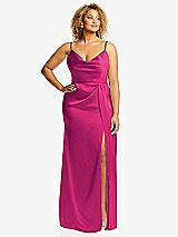 Front View Thumbnail - Think Pink Cowl-Neck Draped Wrap Maxi Dress with Front Slit