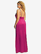 Rear View Thumbnail - Think Pink Cowl-Neck Draped Wrap Maxi Dress with Front Slit